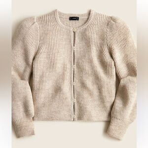 J. Crew Cream Lightweight Puff-Sleeve Alpaca Blend Cardigan